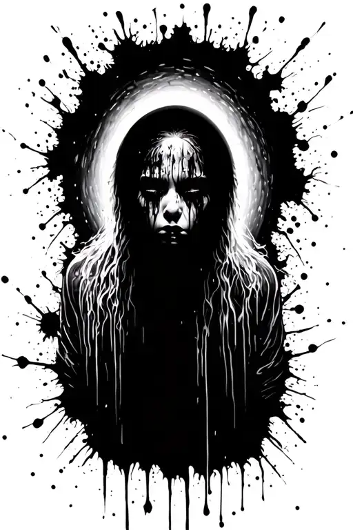 Black Hole Pulling Uneasy Shadow Figure With Ink Streaks And Splatters