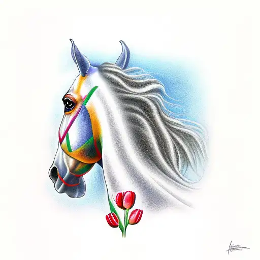 Horse With Tulips