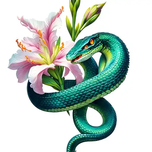 Snake And Gladiolus Flower