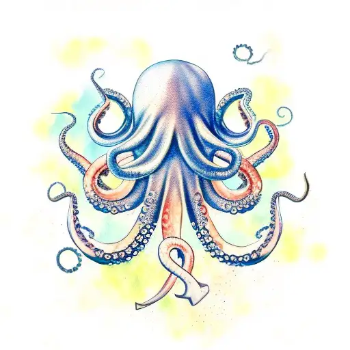 Octopus Tentacles Are Holding A Huge Anchor Tattoo Style Watercolour