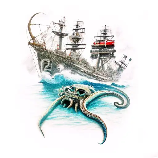 Ship Being Ripped Apart By A Kraken