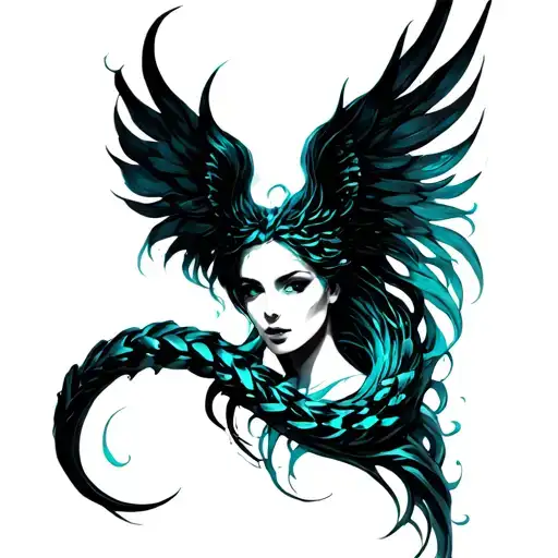 Female Siren Dark And Gloomyteal Blue Black And Greyneo Realismon Ribs