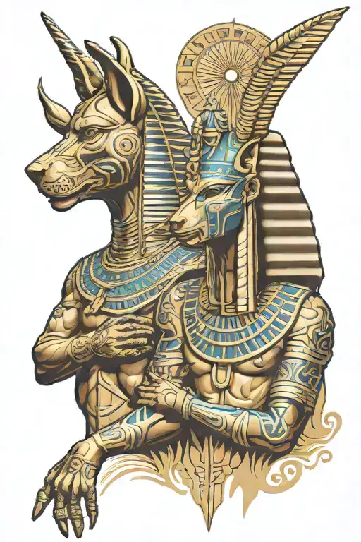 Pharaoh And Egyptian God Anubis