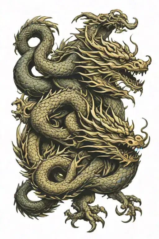 Chinese Wood Dragon Zodiac Symbols Intertwined