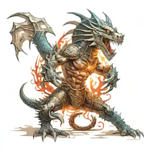 Annunaki Warrior Battling A Dragon