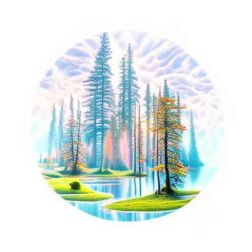 Lake In The Forest At Night