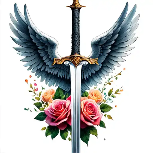 Wings And Roses With Sword