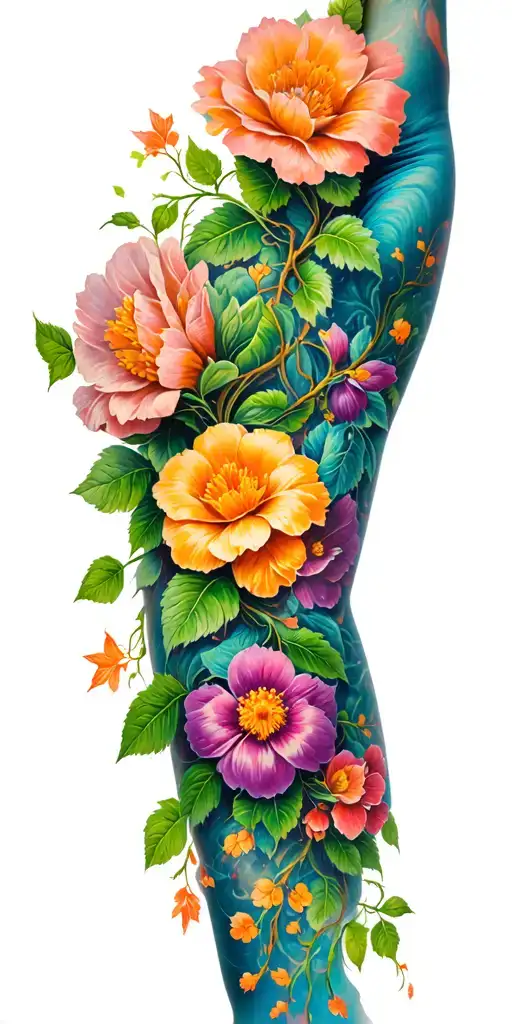 Vines With Flowers Wrapping Around The Arm Meeting At A Cross In The Forearm