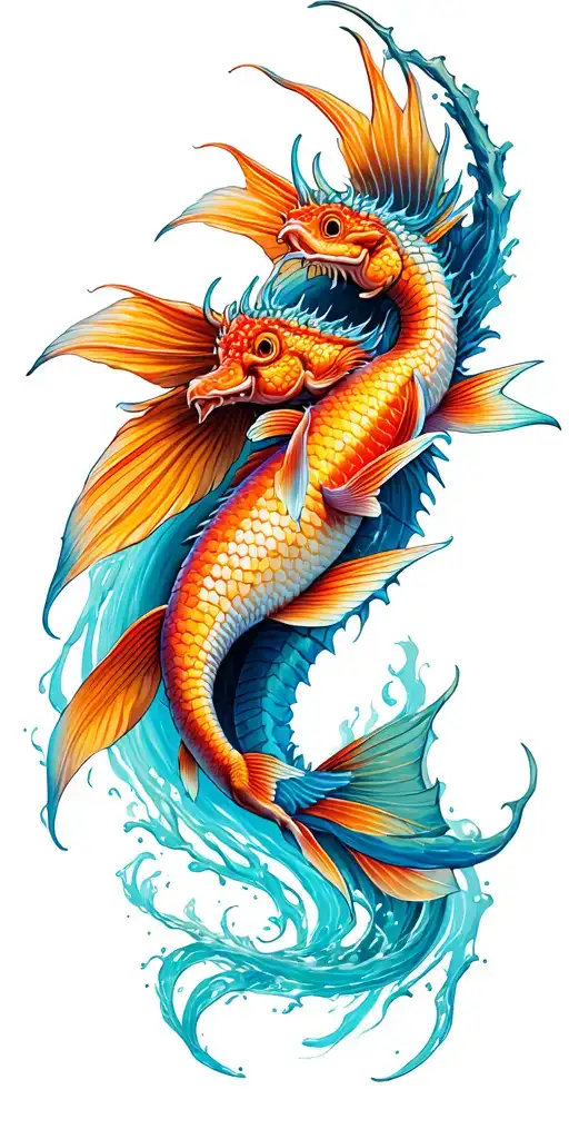 Coi Fish Swimming Together Dragon