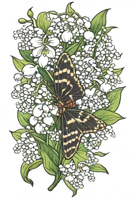 Lily Of The Valley Flower And Moth Emerging