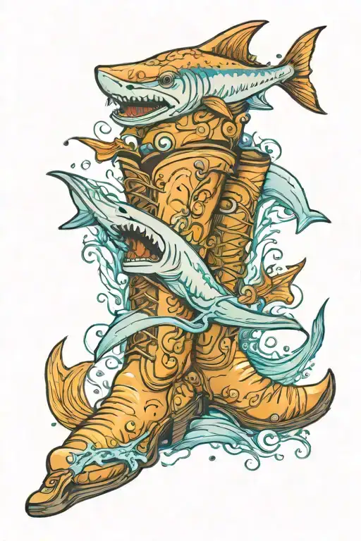 Shark Head Mermaid Tail With Cowboy Boots