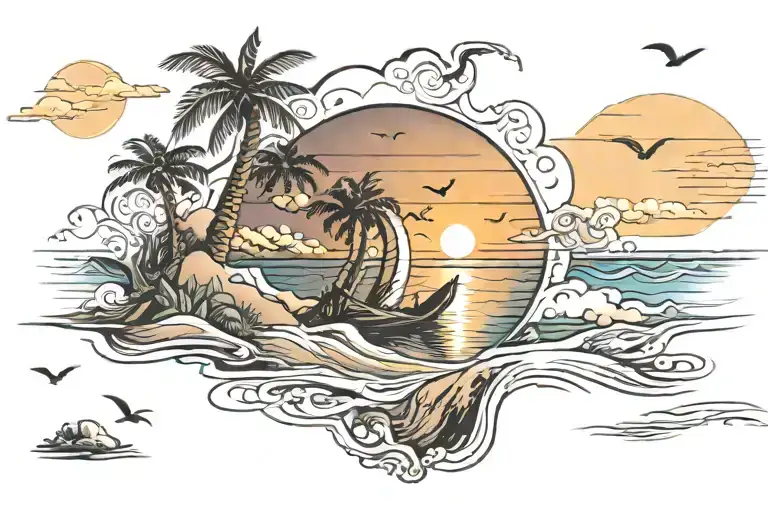 Sunset At The Beach Scene