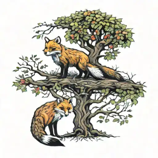 Fox And Badger Playing Under A Tree