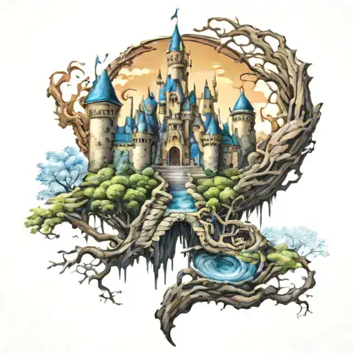Fantasy Castle Intertwined With Elements