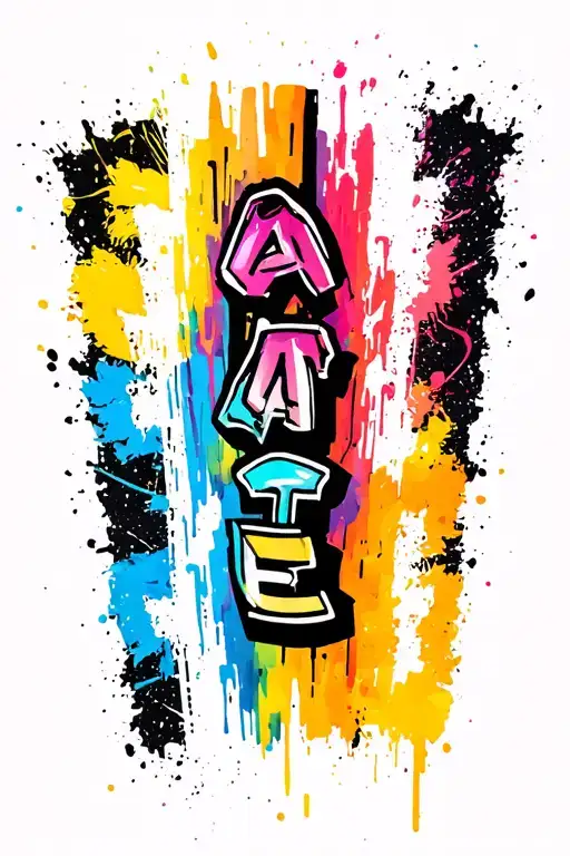 A Black Backdrop With Tate Spelled Vertically Running Down Forearm In Colorful Graffiti