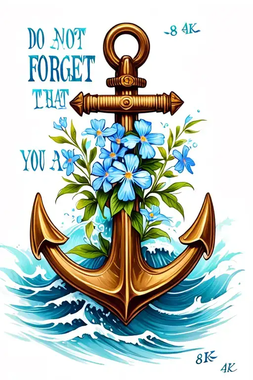 Boat Anchor With A Myosotis Flower A Blue Wave Is A Written Word Do Not Forget That You Are