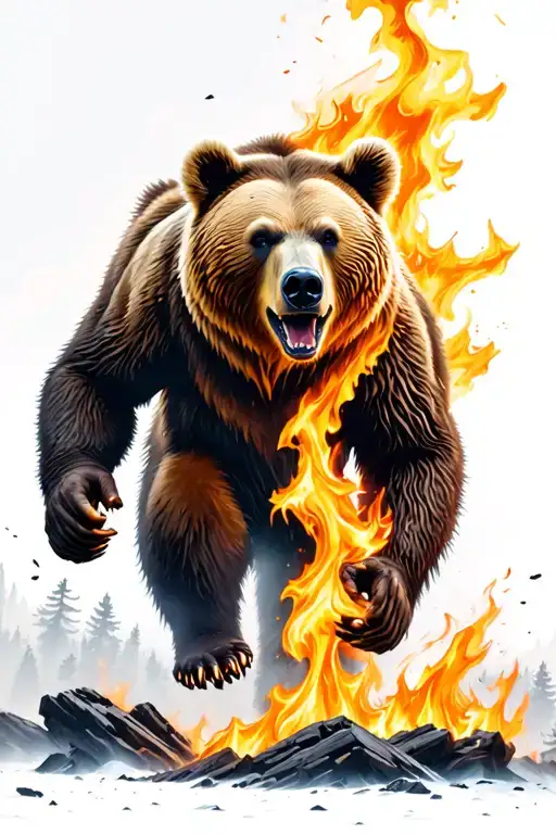 Bear On Fire Running Out Of A Forest Fire Surrounded