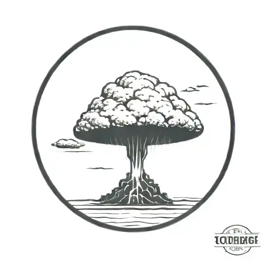 A Nuclear Explosion Mushroom Cloud Within A Perfect Black Circle