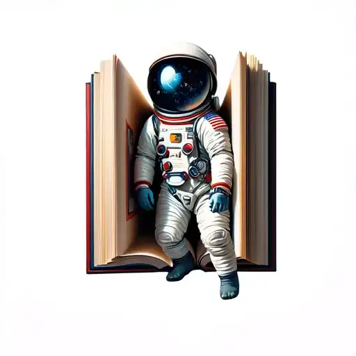 Astronaut Coming Out Of Open Books Towards Space