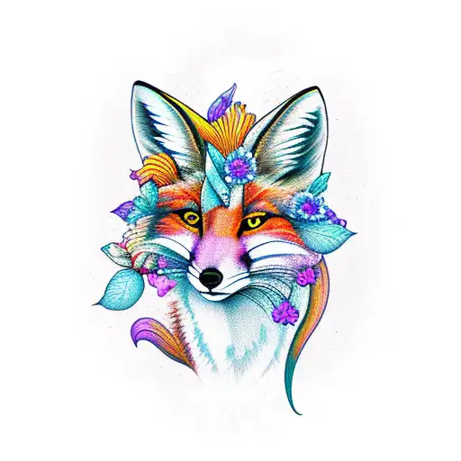 Wild 3 Tails Fox With Iris Flower