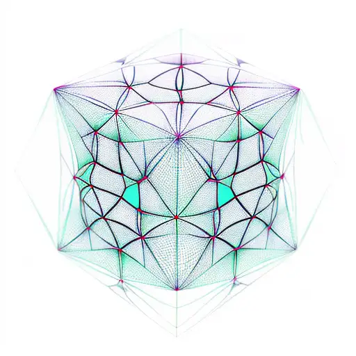 Colorful 3D Projection Of Tesseract Cube With Thin Lines