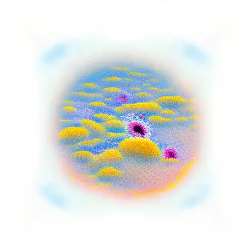 A Realistic Sunrise Over The Ocean With Flowers Blooming In The Foreground