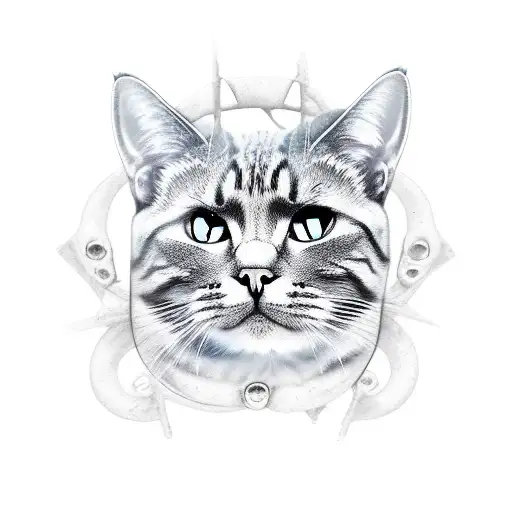 Cat Black And Grey On The Skull