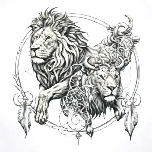 Lion And Bull As Dream Catchers