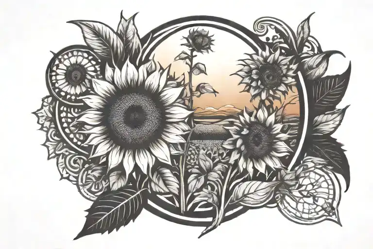 Sunflower Field Durning Sunset