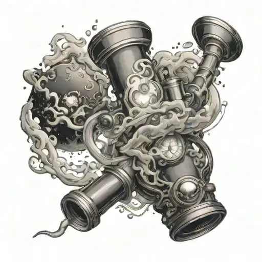 An Intricate Black And Grey Design Of A Space-themed Bong With Smoke Swirling Around It