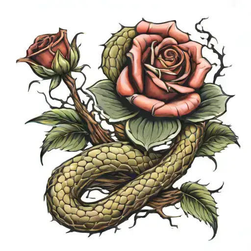 Thorny Rose And Snake