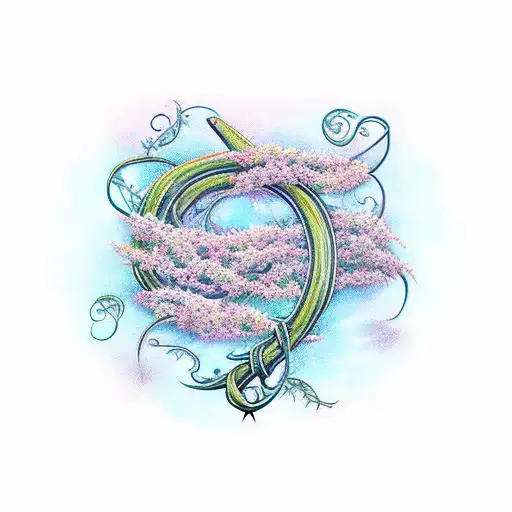 Long Thin Sword With Vines Wrapped Around And Flowers And Stars