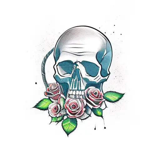 Skull Skateboard Roses