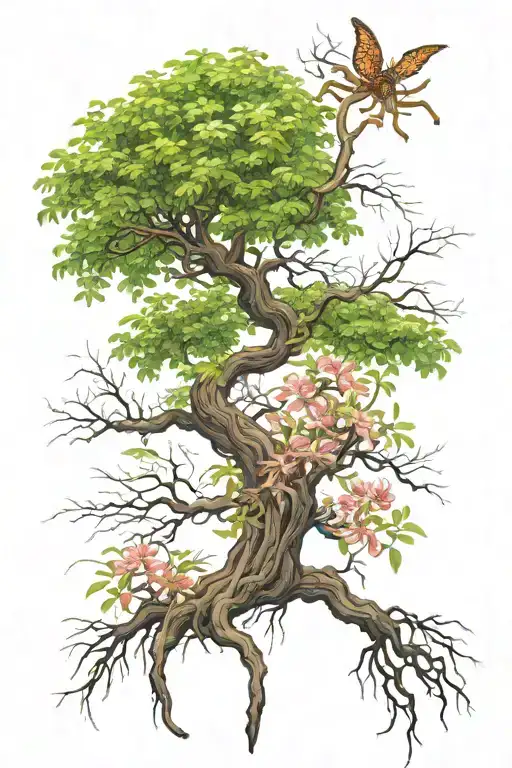 Chinese Elm Tree Surrounded By Spider Lilies