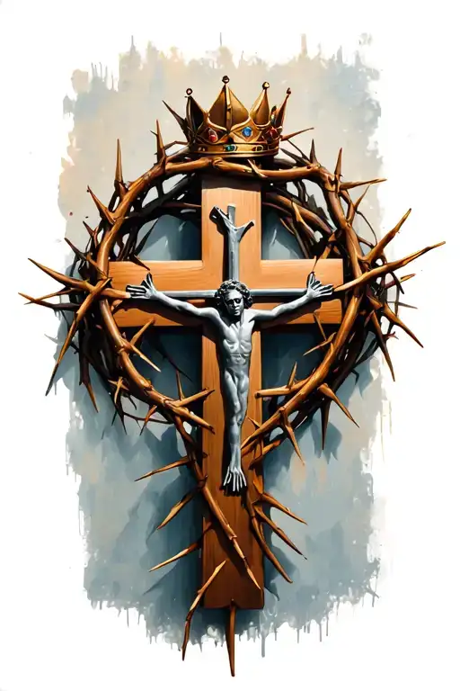Cross Made From 3 Nails With A Crown Of Thorns Over It