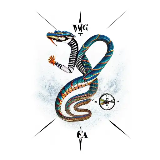 Broken Compass With King Cobra On A Trail In The Mountains