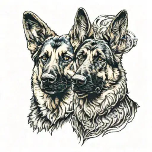 Two Heads Of Possessed German Shepherd Dogs Standing Guard