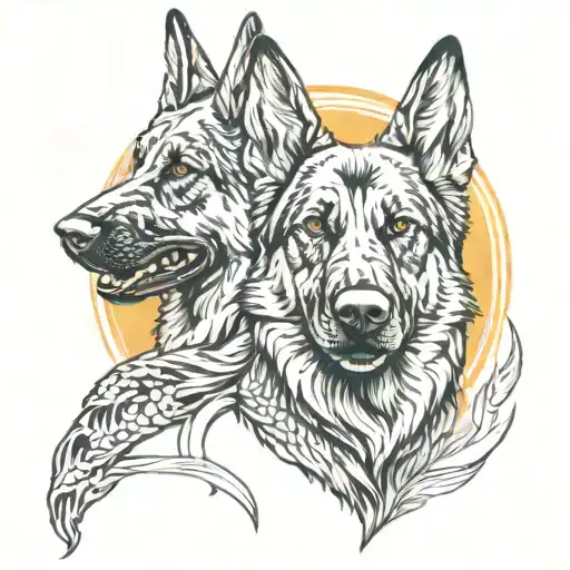 Two Heads Of Haunted German Shepherd Dogs