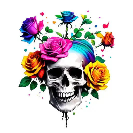 Bisexual Pansexual Pride Tattoo Roses Growing From Ashes And Skull