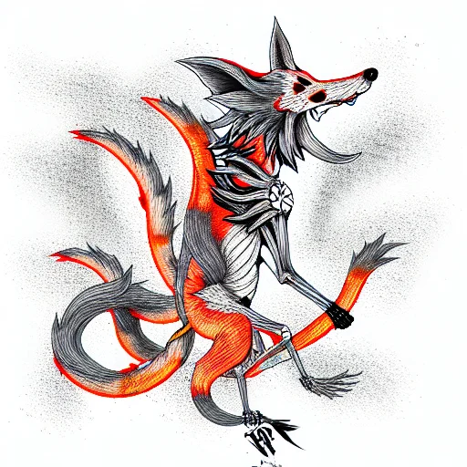 Nine Tailed Fox Skeleton With An Aura Attacking