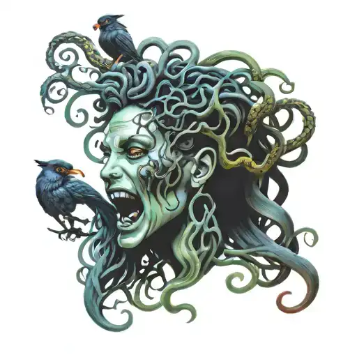 Medusa With Demonic Crow
