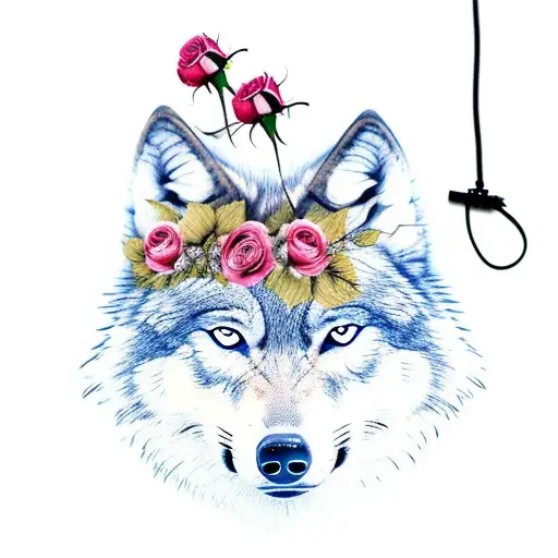 Wolf With Barbed Wire And Roses