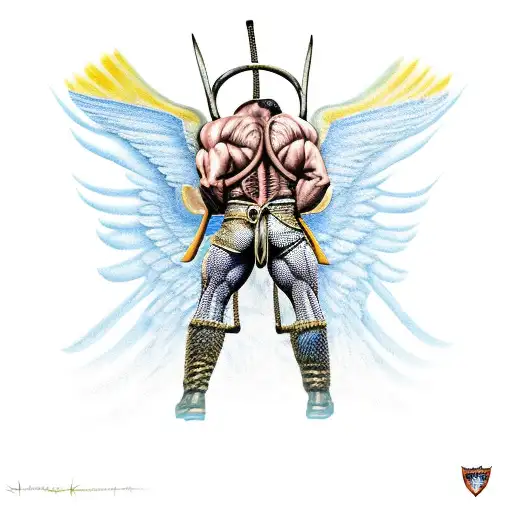 Muscle Warrior With Horn And Wings From Behind