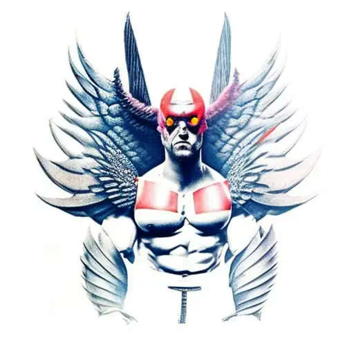 Muscle Scarry Warrior With Horn And Wings From Behind