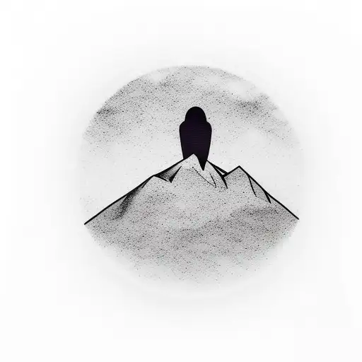 A Minimalist Tattoo Of A Mountain Range With A Coffee Cup And A Plane Silhouette In The Sky