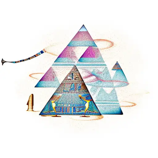 An Abstract Representation Of An Ancient Egyptian Pyramid With Musical Notes Floating Around It