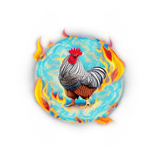 A Chicken Surrounded By Intricate Fire Patterns