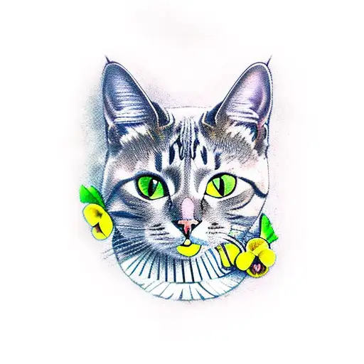 A Cat Wearing A Zelda-themed Collar Surrounded By Pansy Flowers