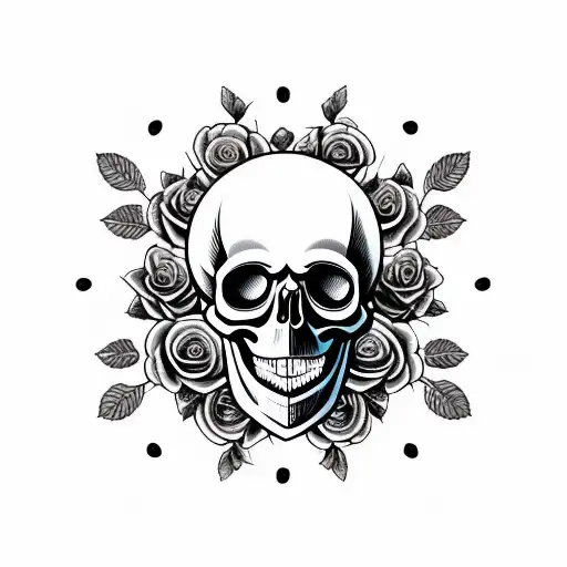 Skull With A Crown Made Of Roses And Laurel With A Background Resembling 9 Circles Of Hell