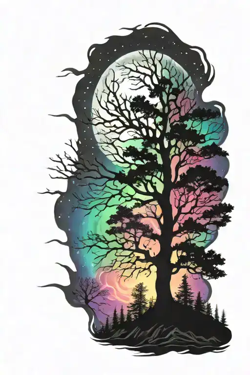 Northern Lights Tree Silhouette